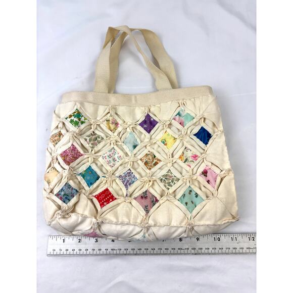 Vintage Handmade Quilted Tote Bag with Cathedral Stitch Patchwork MCM - Picture 5 of 12